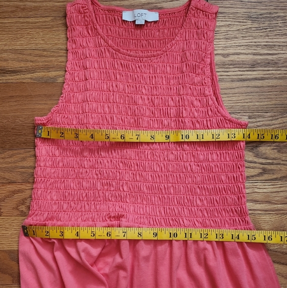 LOFT Smocked Bodice Midi SunDress Pink Coral Size M - Picture 8 of 10